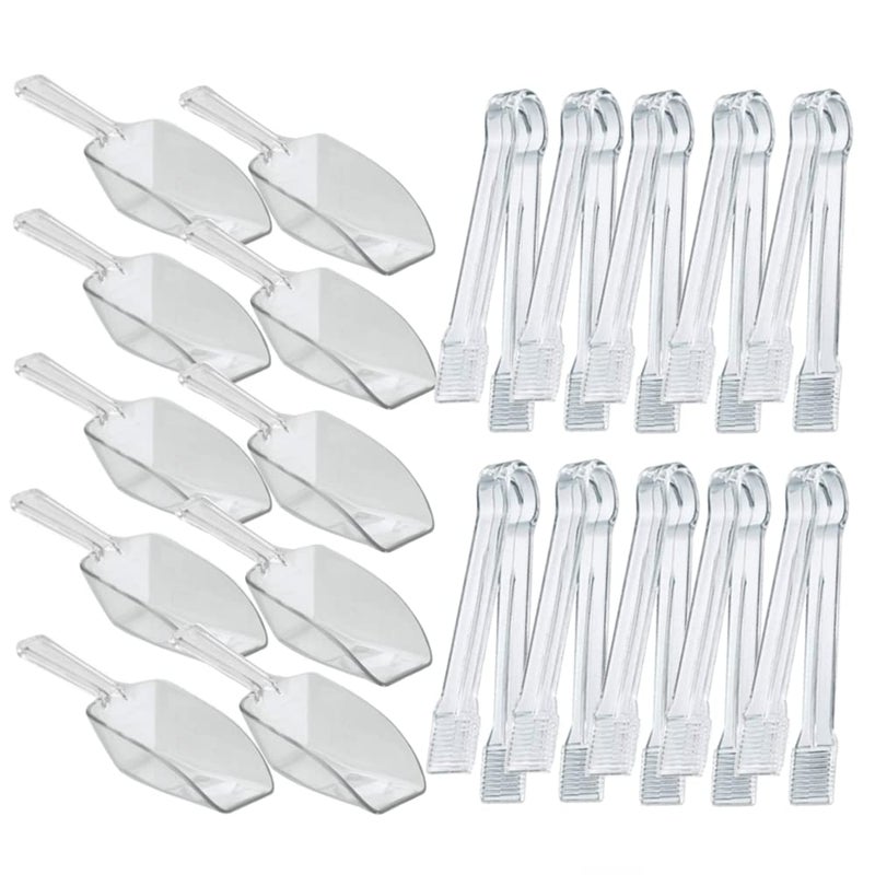 POFUIERKN 20 Pack of Set Plastic Buffet Serving Tongs Mini Serving Utensil Tongs Appetizers Tongs and Plastic Kitchen Scoops Clear Ice Scoop Buffet Scoop for Candy Dessert Buffet Ice - Image 1